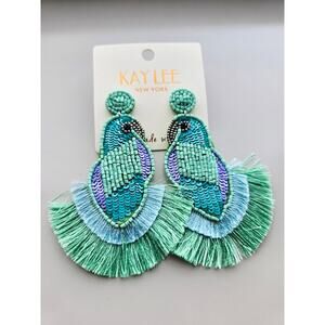 Kay Lee Blue Glass Beaded Fringe Earrings New